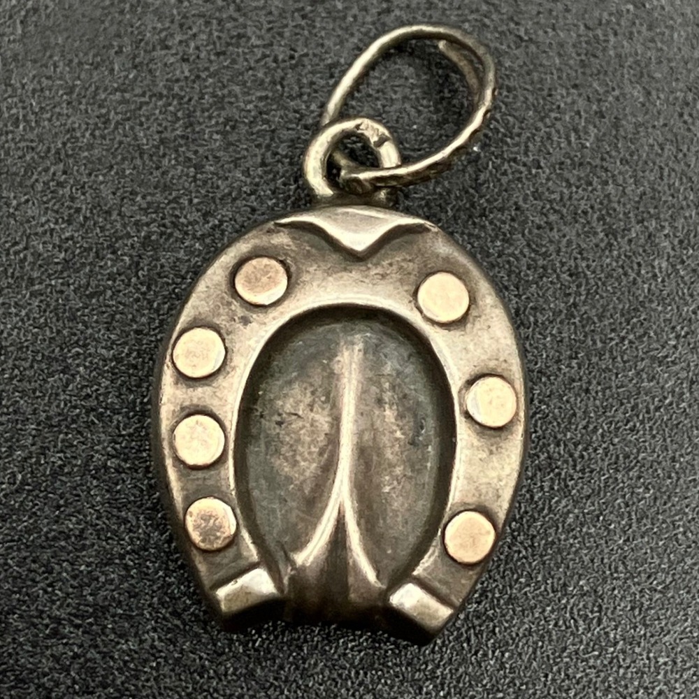 Vintage Victorian Lucky Horseshoe Pendant Silver Equestrian Hoof Charm